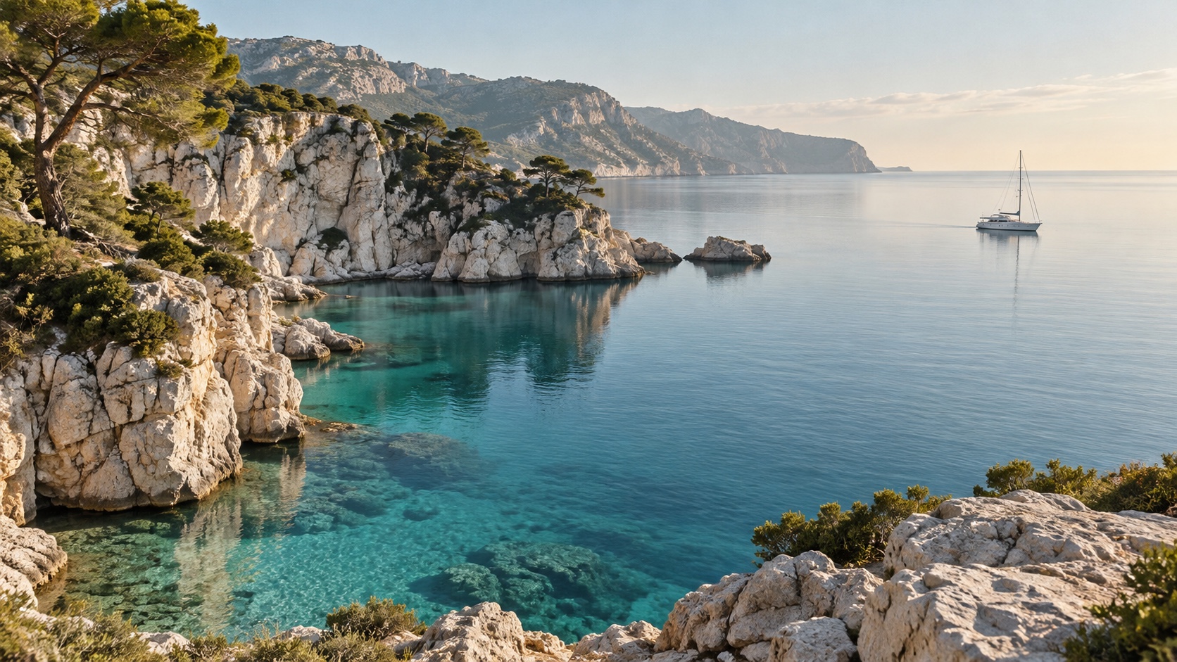 a quiet turquoise Mediterranean anchorage