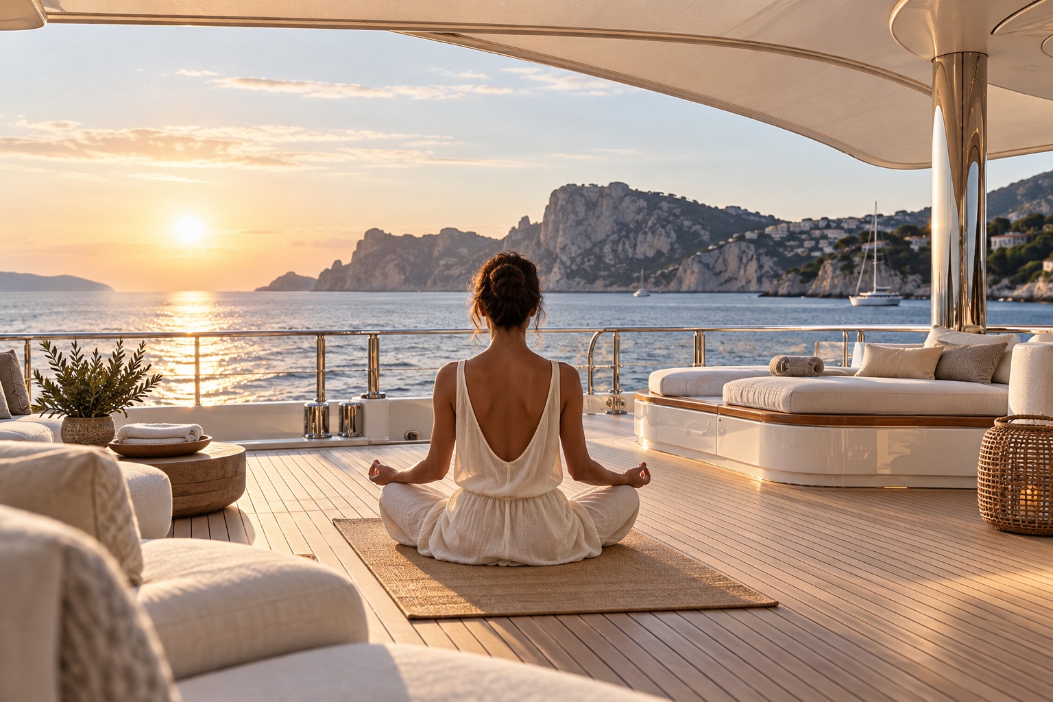 sunrise meditation on a yacht