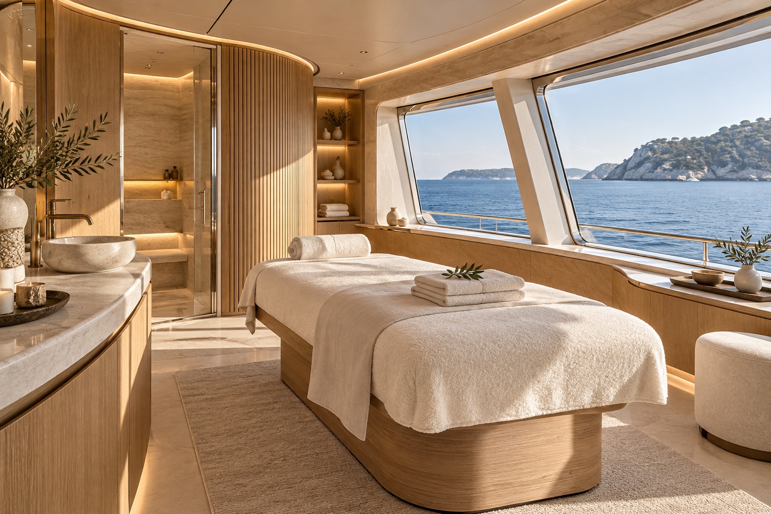 a private yacht spa with sea views